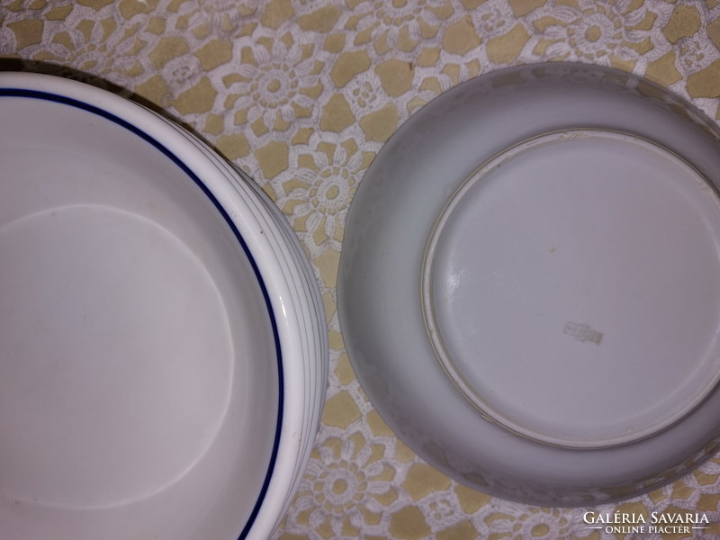 Zsolnay menzás, kék csíkos porcelán adagtál, tányér,
