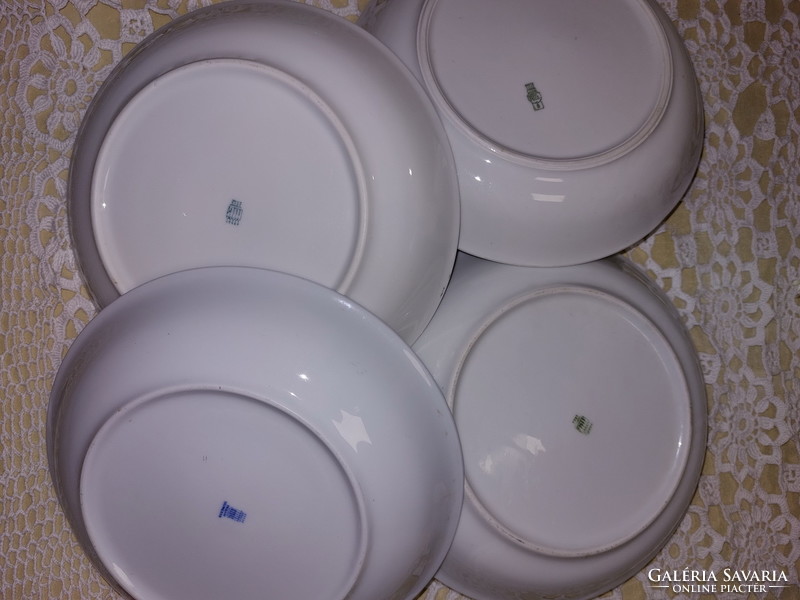 Zsolnay menzás, kék csíkos porcelán adagtál, tányér,