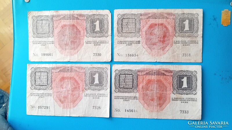 4 db 1 Korona 1916 évi , 7000 feletti