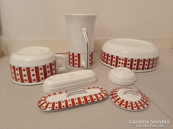 Antik porcelán fürdőszoba mosdó készlet lavór kancsó szappan fogkefe tartó 4351