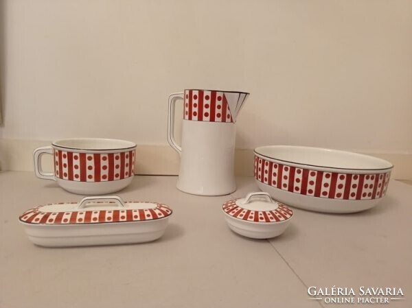Antik porcelán fürdőszoba mosdó készlet lavór kancsó szappan fogkefe tartó 4351