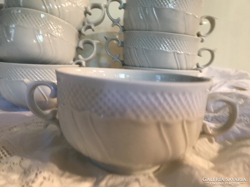 CSÉSZE - 7 db - PORCELÁN - LEVESES - 3,75 dl - HÓFEHÉR - RÉGI - OSZTRÁK - GYÖNYÖRŰ - HIBÁTLAN