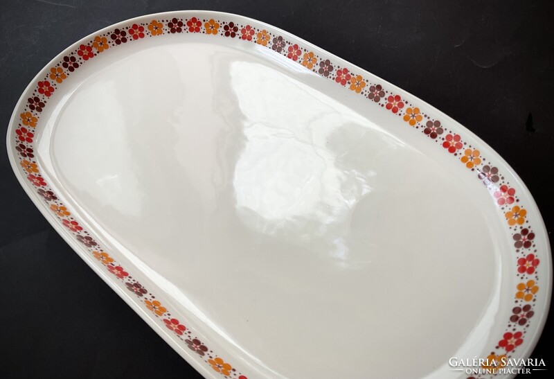 Alföldi vitrin sárga barna piros virágos menzamintás ovális süteményes kínáló tál porcelán tálca