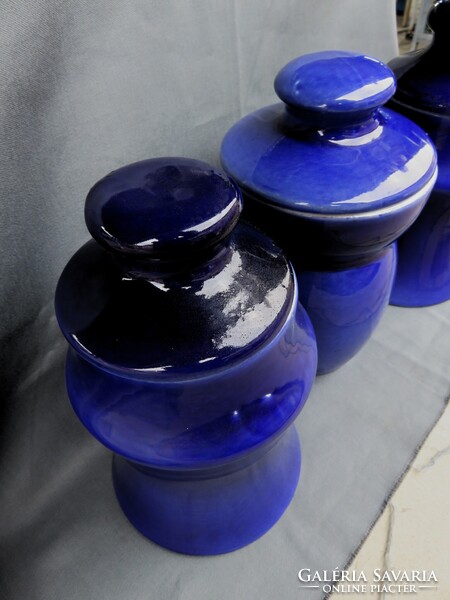 3 db Régi Nagy Méretű Kobaltkék Kispest-Gránit Konyhai Fűszertató Azonos Sorszám
