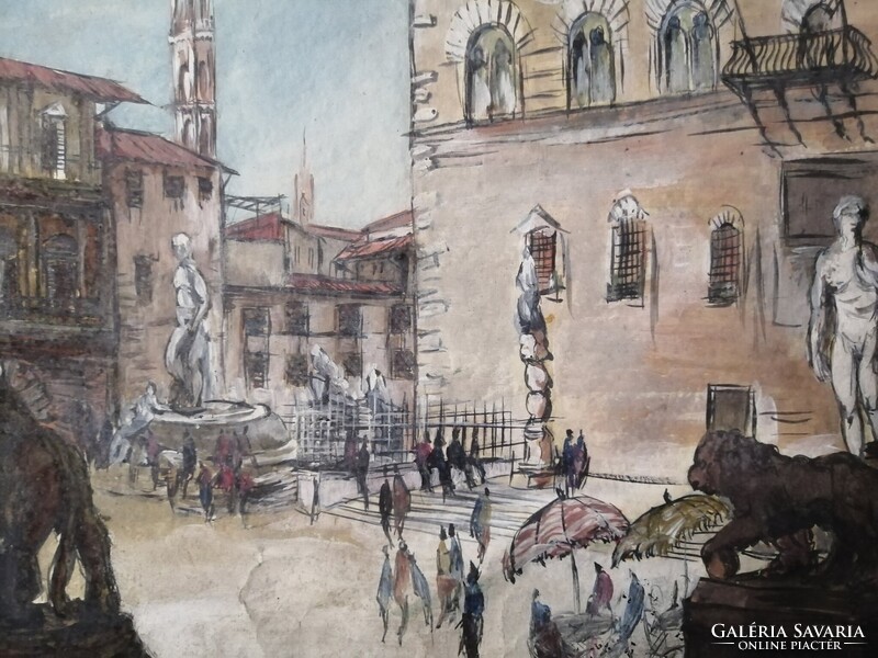 MARIO CARRARO /1896-1977/ AKVARELL - FIRENZE, PIAZZA DELLA SIGNORIA