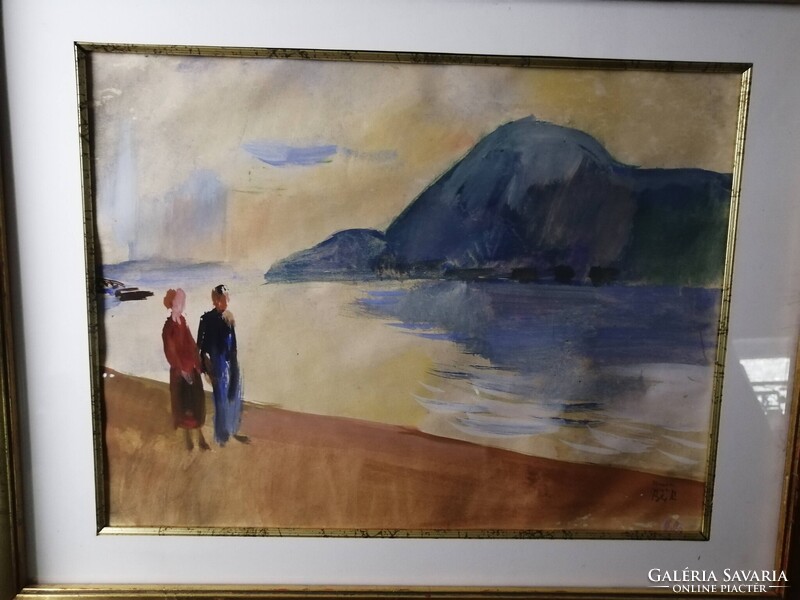 BÉR RUDOLF /1924-2004/ - NAGYMAROSI DUNAPART VISEGRÁD LÁTKÉPÉVEL