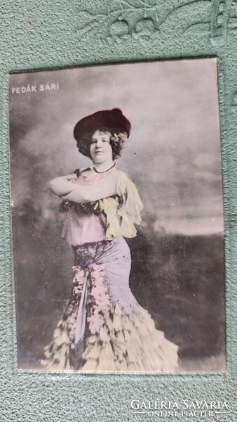 1905 FEDÁK SÁRI ZSAZSA PRIMADONNA SZINÉSZNŐ SZECESSZIÓS DOMBOR NYOMOTT EREDETI FOTÓ LAP