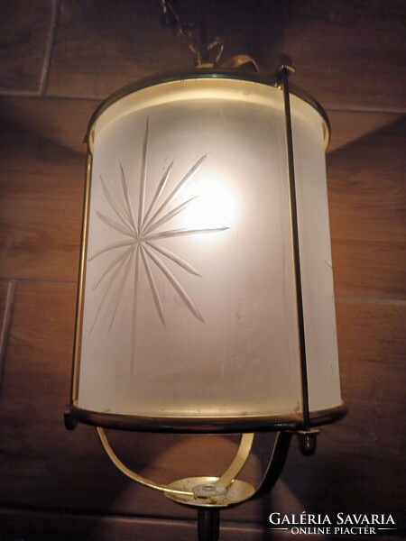 Art deco hengeres réz függölámpa starburst opál üveggel.. Alkudható.
