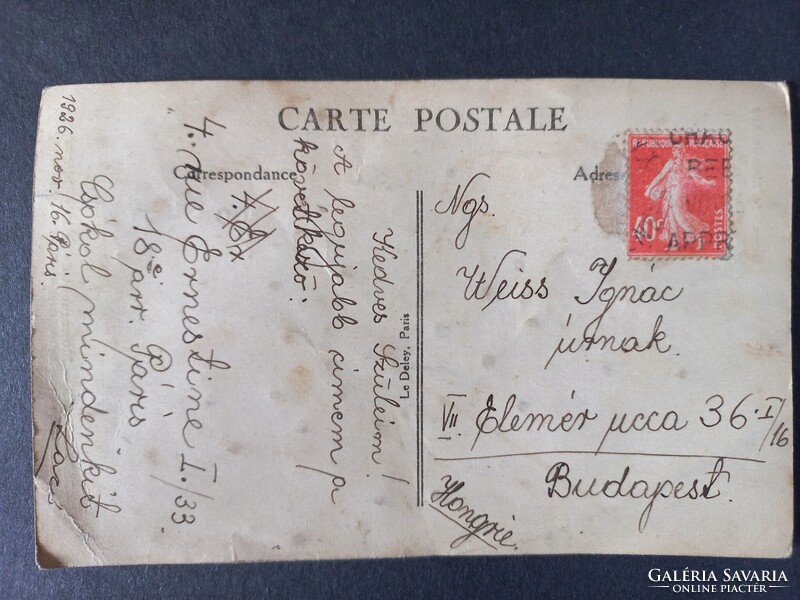 Régi képeslap Párizs, szines "kövekkel" kirakva 1936
