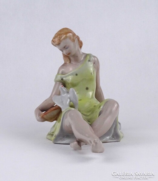1V876 Régi Drasche Hamupipőke galambot etető lány porcelán figura 18.5 CM