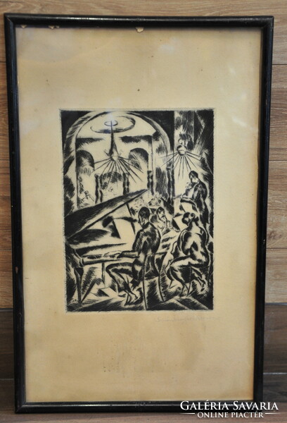Schönberger Armand (1885-1974): Városi látkép, rézkarc