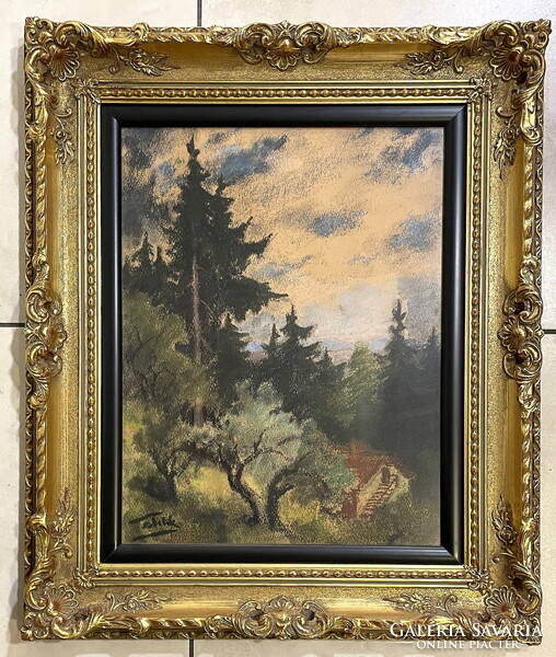Eredetiségigazolással,számláva,Sztelek Norbert (1884 - 1956):Erdélyi táj ,kerettel 65 x 54 cm