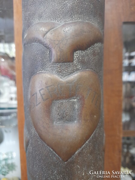 II.VH 1943-as,Bronz,Réz Magyar Címeres,Emlék,Ágyú Hadi Löveg Hüvely Váza.36 cm.