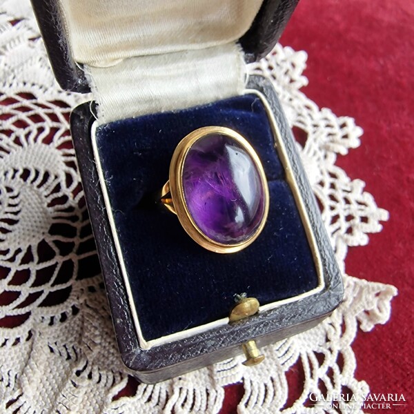 Byzantine-style 14k gold mounted nature amethyst dome ring
