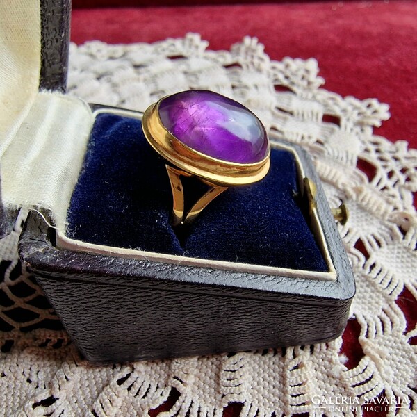 Byzantine-style 14k gold mounted nature amethyst dome ring