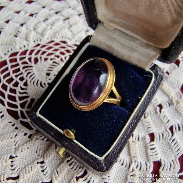 Byzantine-style 14k gold mounted nature amethyst dome ring