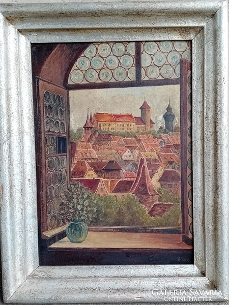Antoni Wippel (lengyel festő, 1882-1969) : Városi tájkép az ablakon át