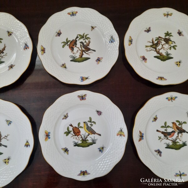6 db Herendi Rothschild mintás porcelán süteményes tányér készlet
