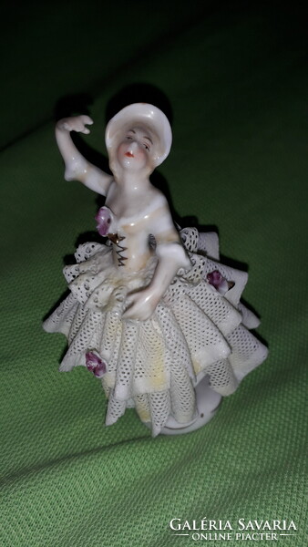 Antik 19. sz jelzésű német porcelán Unterweissbach mini barokk Balerina figura 10 cm képek szerint