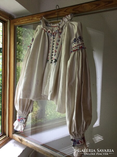 Régi natúr vászon lenvászon hímzett erdélyi paraszt ing blúz ümög