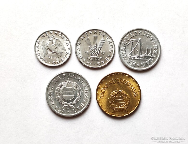 Verdefényes 10-20-50 Fillér + 1 - 2 Forint 1987. (II.) (Forgalmi sorból).
