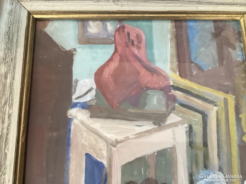 Vörös Géza ( 1897 - 1957 ) , Műtermi csendélet Nagybányán , hokedlikkel .