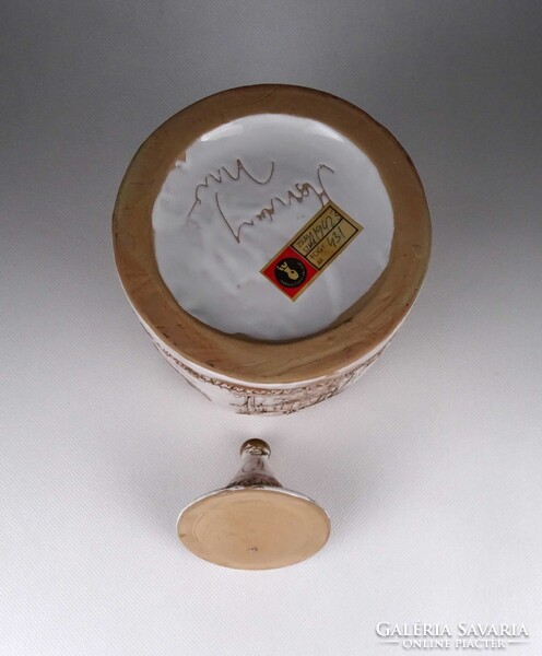 1W142 Nagyméretű Morvay Zsuzsa fedeles kerámia edény - teafű tartó 21.2 cm