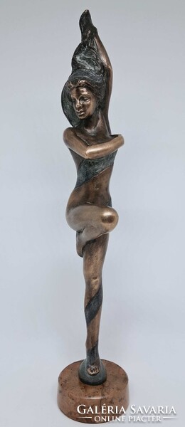 Czobor Sándor "Kis balerina" c. bronzszobor, eredetiségigazolás, ingyen posta