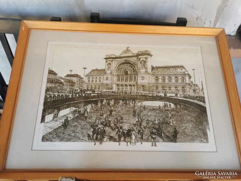Kádas István rézkarc  Keleti pályaudvar