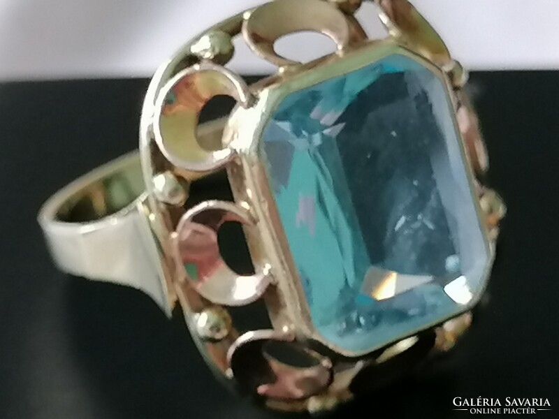 Art deco akvamarin drágaköves arany gyűrű
