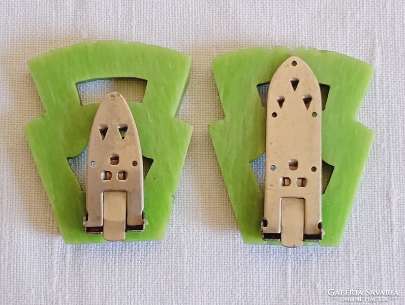 Ruhacsipesz 01 - Celluloid zöld korai műanyag art deco 1930-as évek 2db ruhacsat egyben klipsz