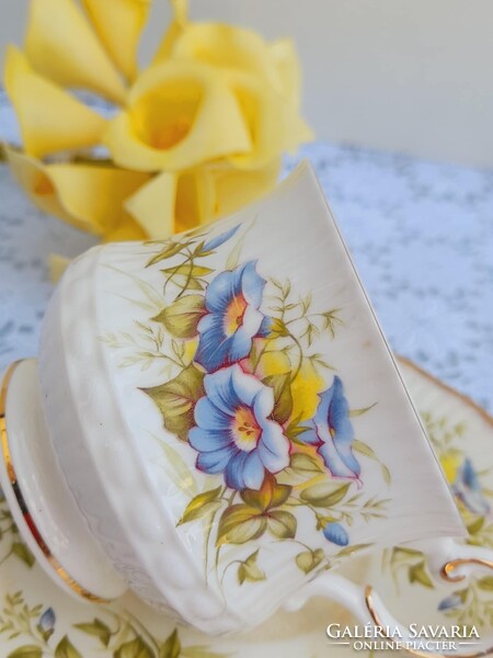 Angol finom csont porcelán virágmintás teás szett