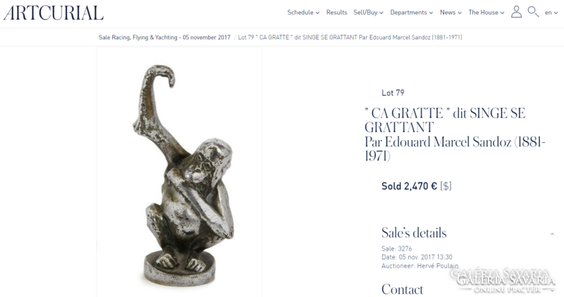 Edouard-Marcel Sandoz "Ca Gratte, 1919" krómozott bronz szobor márvány talpon, jelzett