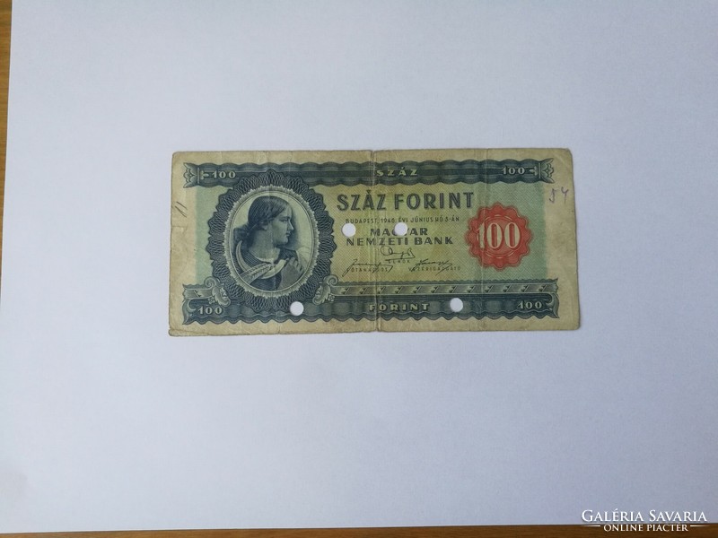 1946-os 100Ft, lyukasztással érvénytelenített