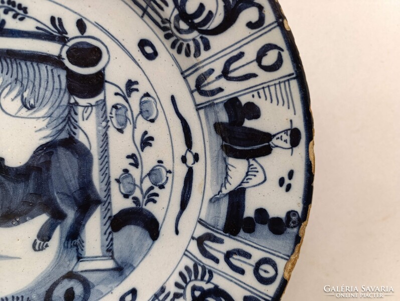 Antik zsidó delfti porcelán tányér tál oroszlán tóra tekercs judaika Delft 18. század 537 2954