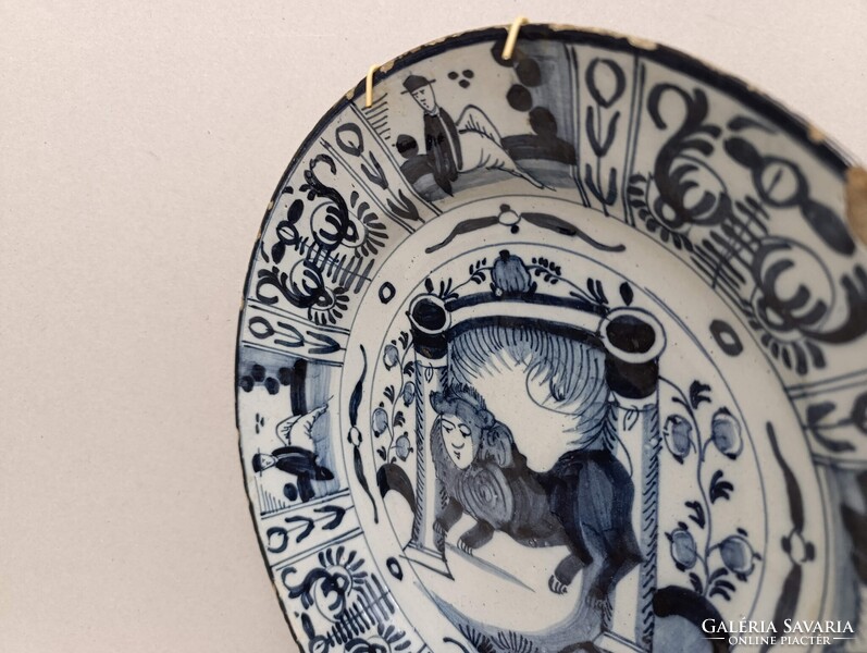 Antik zsidó delfti porcelán tányér tál oroszlán tóra tekercs judaika Delft 18. század 537 2954