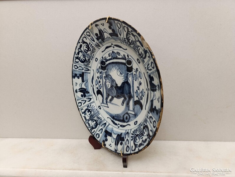Antik zsidó delfti porcelán tányér tál oroszlán tóra tekercs judaika Delft 18. század 537 2954