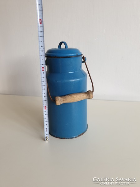 Enamelled 2 L Old Vintage Weiss Manfréd Milk Can WM Csepel Blue Enamel Can