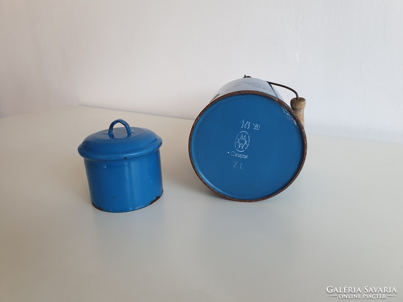 Enamelled 2 L Old Vintage Weiss Manfréd Milk Can WM Csepel Blue Enamel Can