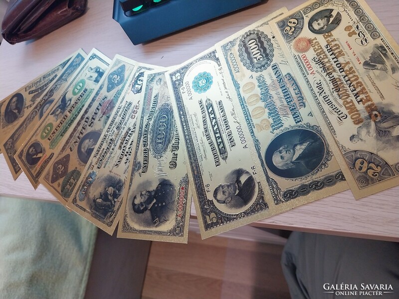 ÚJ! 9 db USA 24kr. arannyal bevont plasztik bankjegy.