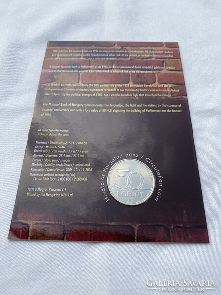 Az 1956-os magyar forradalom 50. évfordulója bliszter 1956-os UNC 50 Forintossal