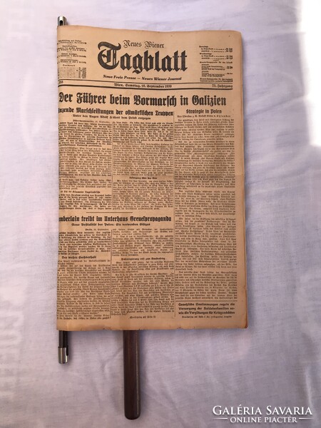 Újságtartó 1939  szept 13. Második Világháborús újsággal ! "Neues Wiener Tagblatt