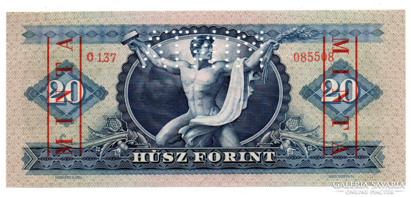 20 Forint Bankjegy 1957 MINTA lyukasztás és bélyegzés C137