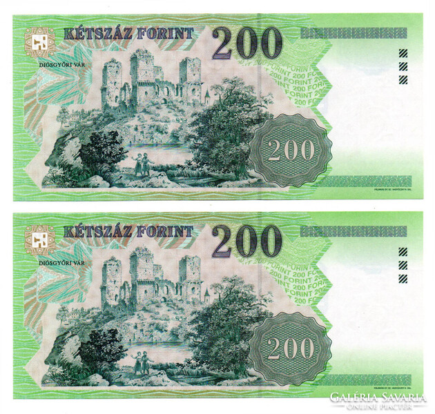 200 Forint Bankjegy 2001 FC UNC sorszámkövető pár