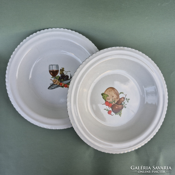 2 db 25 cm-es zománcos fém lapos tál, tányér együtt