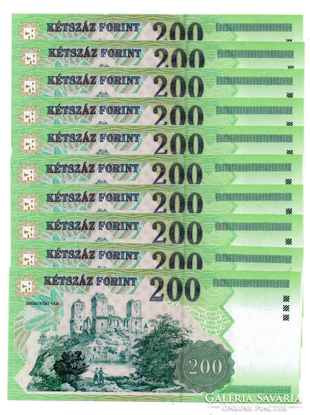 200 Forint Bankjegy 1998 FB UNC sorszámkövető 10db