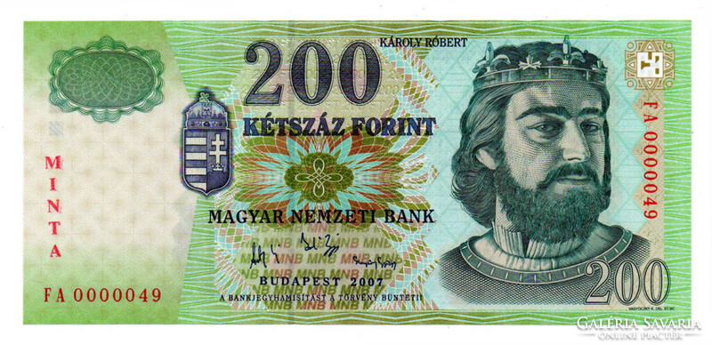200 Forint Bankjegy 2007 MINTA nagyon alacsony sorszám 0000049