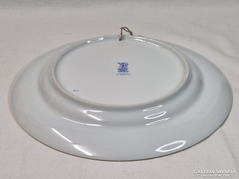 Kalocsai gyönyörű kézzel festett porcelán virág mintás tál vagy fali dísz hibátlan állapotban 24 cm.