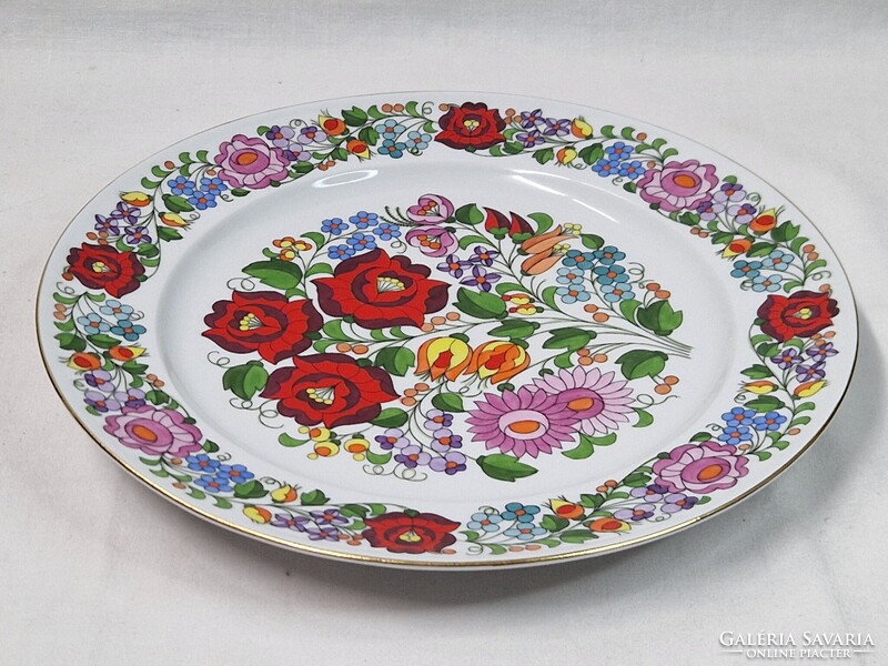 Kalocsai gyönyörű kézzel festett porcelán virág mintás tál vagy fali dísz hibátlan állapotban 24 cm.
