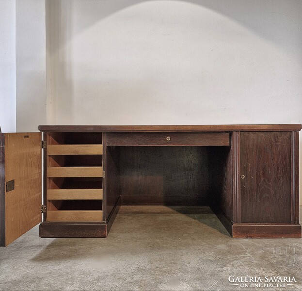 Eredeti jelzett, bécsi bauhaus íróasztal, tömör tölgy